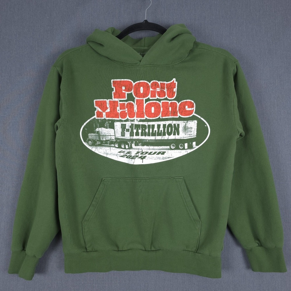 Post Malone F-1‎ Trillion Official Tour Hoodie Size Medium Green Sweatshirt 2004